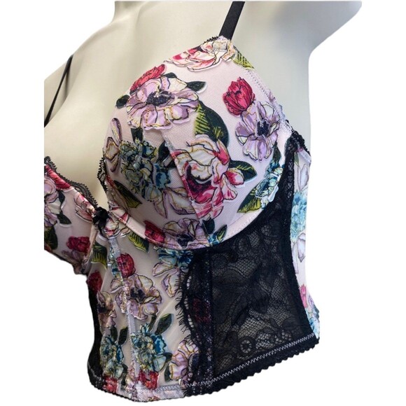 Victoria's Secret 32C Very Sexy Push-Up Bra Bustier Corset floral embroidered - Picture 4 of 10